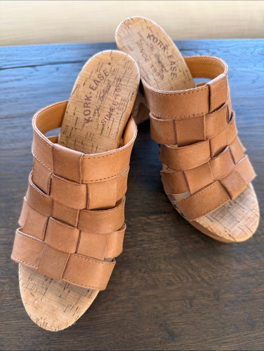 Kork-Ease Women's Tan Woven Leather Slide Mules